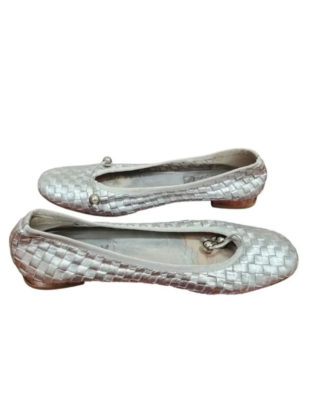 FS/NY French Sole Silver Woven Leather Ballet Flats Women's Size 9 Slip On